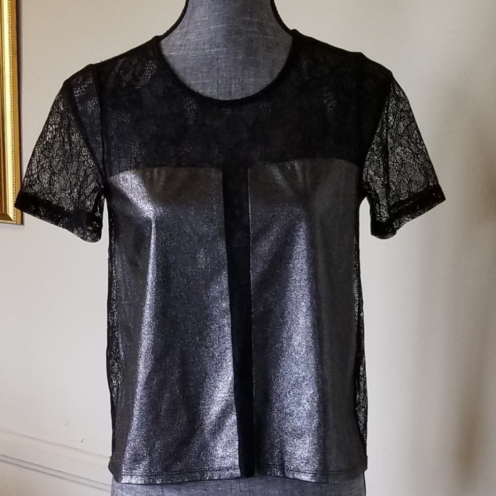 Black Lace Blouse Front Panels Small